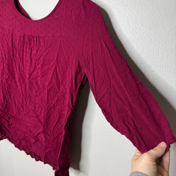 Anthropologie MAEVE Burgundy Swiss Dot Maroon Scalloped Edge Blouse - Picture 4 of 8